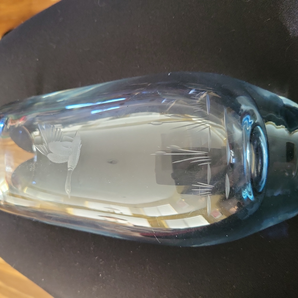 VINTAGE CRYSTAL ART GLASS VASE ETCHED GOOSE STROMBERGSHYTTAN ORREFORS STYLE - Picture 9 of 12